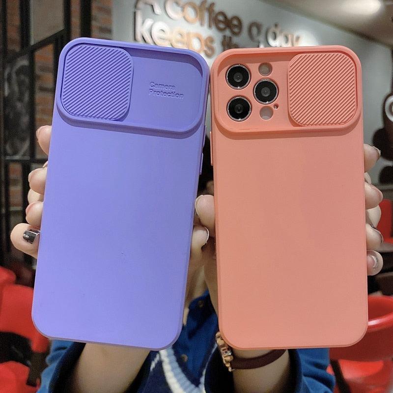 Camera Protection Case With Sliding Camera Cover Protective Design Soft Edges Protective Cover Camera Lens Protection Solid Phone Case For iPhone 13 14 12 Pro Max Mini Candy Color Cover For iphone