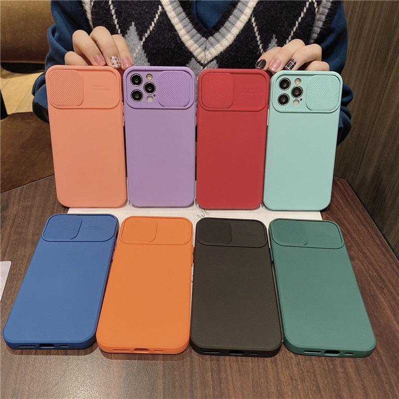 Camera Protection Case With Sliding Camera Cover Protective Design Soft Edges Protective Cover Camera Lens Protection Solid Phone Case For iPhone 13 14 12 Pro Max Mini Candy Color Cover For iphone