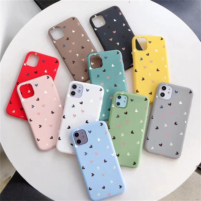 Candy Color Cute Love Heart Phone Case For Iphone 13 12 11 Pro Max Soft Silicon Purple White Silicone Case With Little Heart Pattern Slim Shockproof Protective  Back Cover