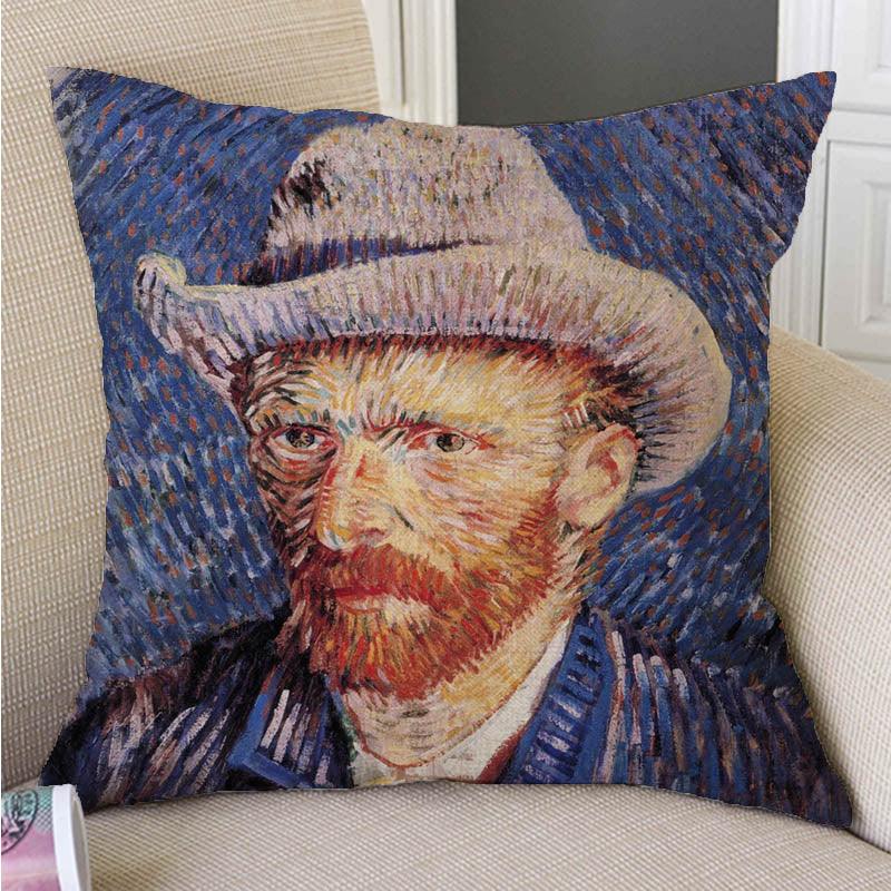 Canvas Throw Pillow Cover Famous Oil Painting Art Self Portrait Sunflower Starry Night Gallery Art Decoration Pillow Case Linen Cushion Cover Canvas Throw Pillow Cover Case for Couch Sofa Home Decoration Famous Picture Print 44x44cm