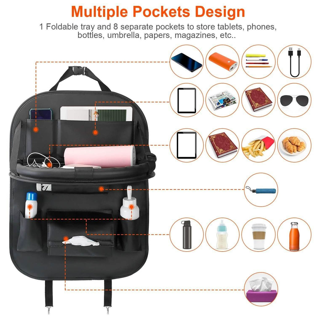 Car Back Seat Organizer with Foldable Table Tray 8 Pockets