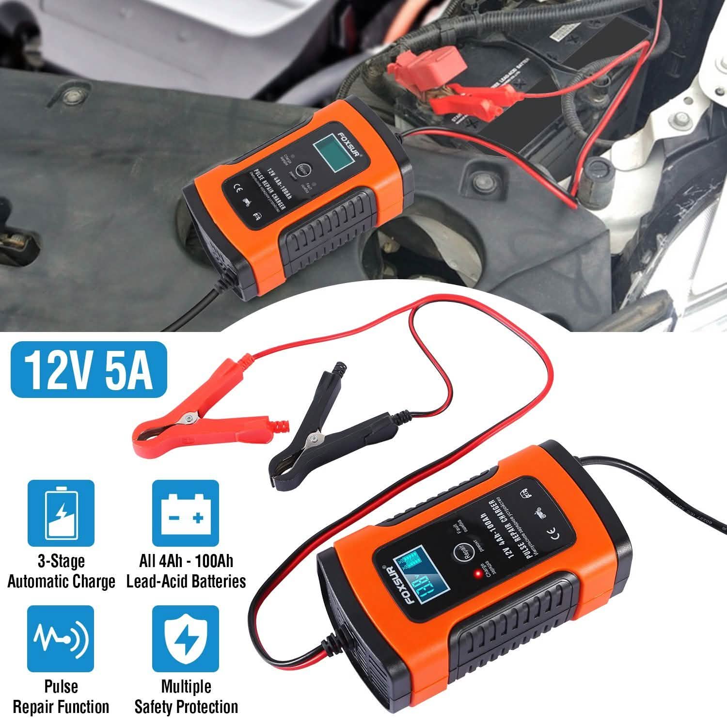 Car Battery Charger 12V 5A Recover Pulse Repair