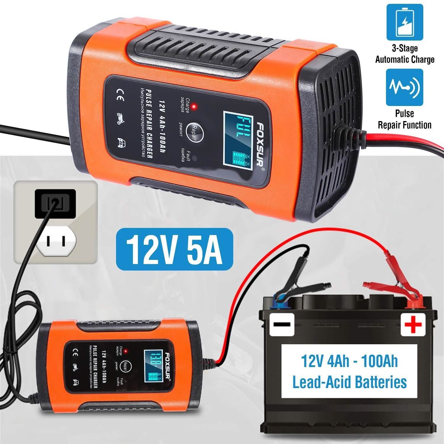Car Battery Charger 12V 5A Recover Pulse Repair