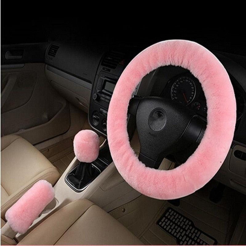 Car Steering Wheel Elastic Long Microfiber Plush Steering Wheel Cover Gearshift Handbrake Cover Protector Decoration Warm Super Thick Plush Collar Soft Car Steering Wheel Cover Decoration Warm Super Thick Plush Collar Soft Black Pink Women Man