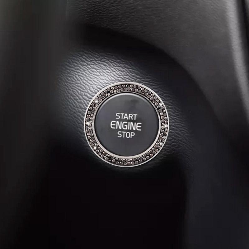 Cars One-Key Engine Start Stop Ignition Push Button Switch Cover Decorative Rhinestone Diamond Crystal Ring Car Parts Push to Start Button Cover Crystal Rhinestone Car Ring Emblem Sticker Bling Accessories for Women