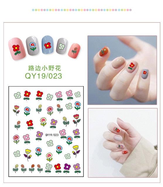 Cartoon Characters Plants Animals Forest Flowers Small Fresh Flowers 3D Nail Stickers Hyuna Style Nail Patch Waterproof Self Adhesive Nail Decals for Nail Art Decoration Including Hearts Stars Letters Bowknot Leaves Flowers Plants Fruits Butterflies