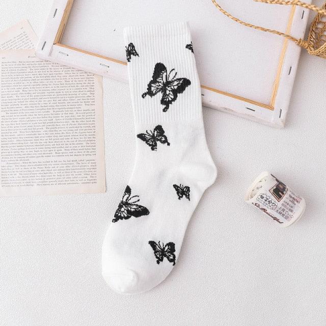 Cartoon socks cute bow print white black calcetines Women's Novelty Socks Crew Fun Funky fall fashion Casual Cotton Dress Socks