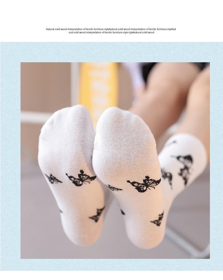 Cartoon socks cute bow print white black calcetines Women's Novelty Socks Crew Fun Funky fall fashion Casual Cotton Dress Socks