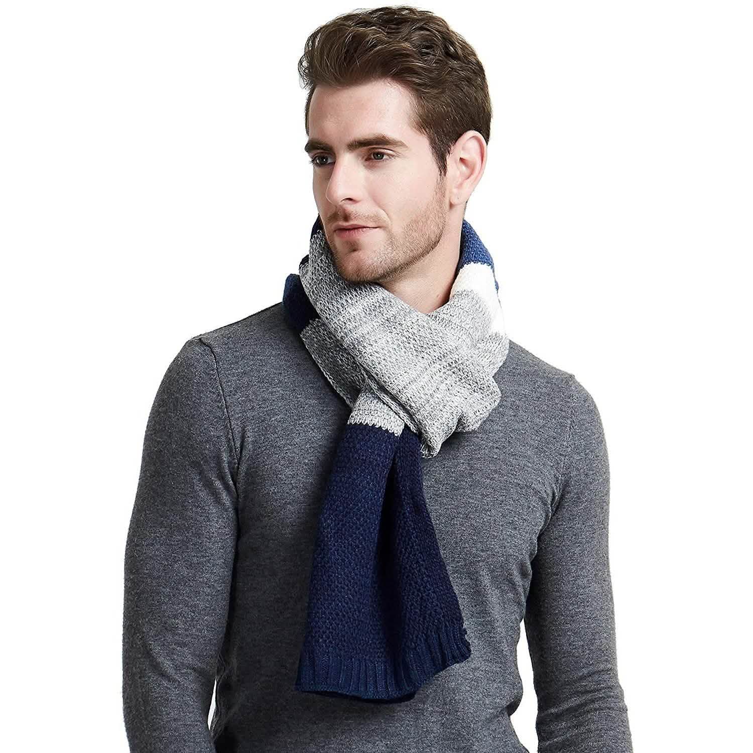 Cashmere Feel Wool Blend Long Scarf Color Block Striped Patchwork