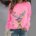 Casual O-Neck Long Sleeve Elk Print Hoodies and Pullover Tops Tees Hoody