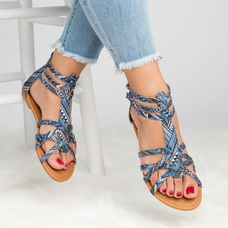 Casual Sandals Shoes Women Colorful Summer Flat Ankle Strap Sandals Shoes Flats Sandals For Women Dressy Strappy Flat Open Toe Sandals Wide Comfortable Leather Sandals