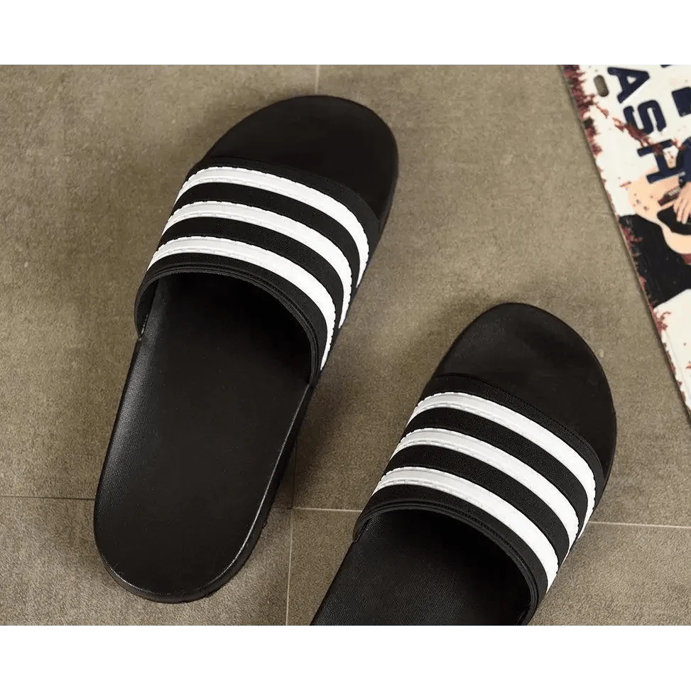 Casual Summer Modern Design Men Slippers Soft Black White Stripes Pattern Flip Flops Casual Summer Outdoor Slides For Women