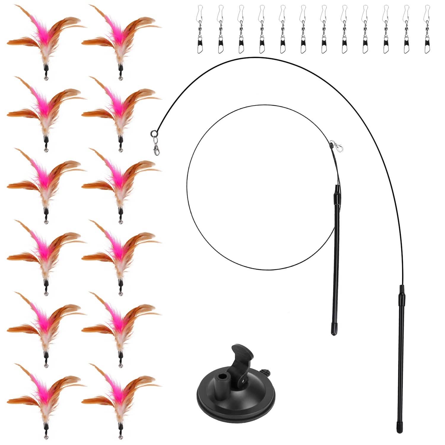 Cat Feather Wand Rod with 12 Pieces Feather Replacements for Cats