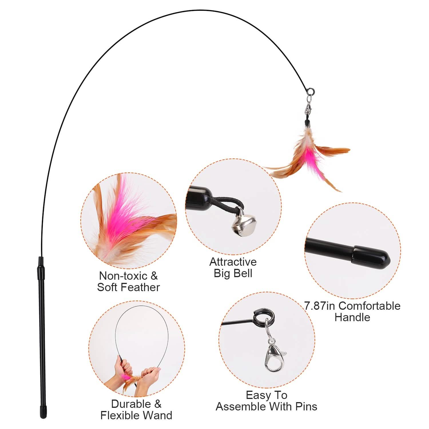 Cat Feather Wand Rod with 12 Pieces Feather Replacements for Cats