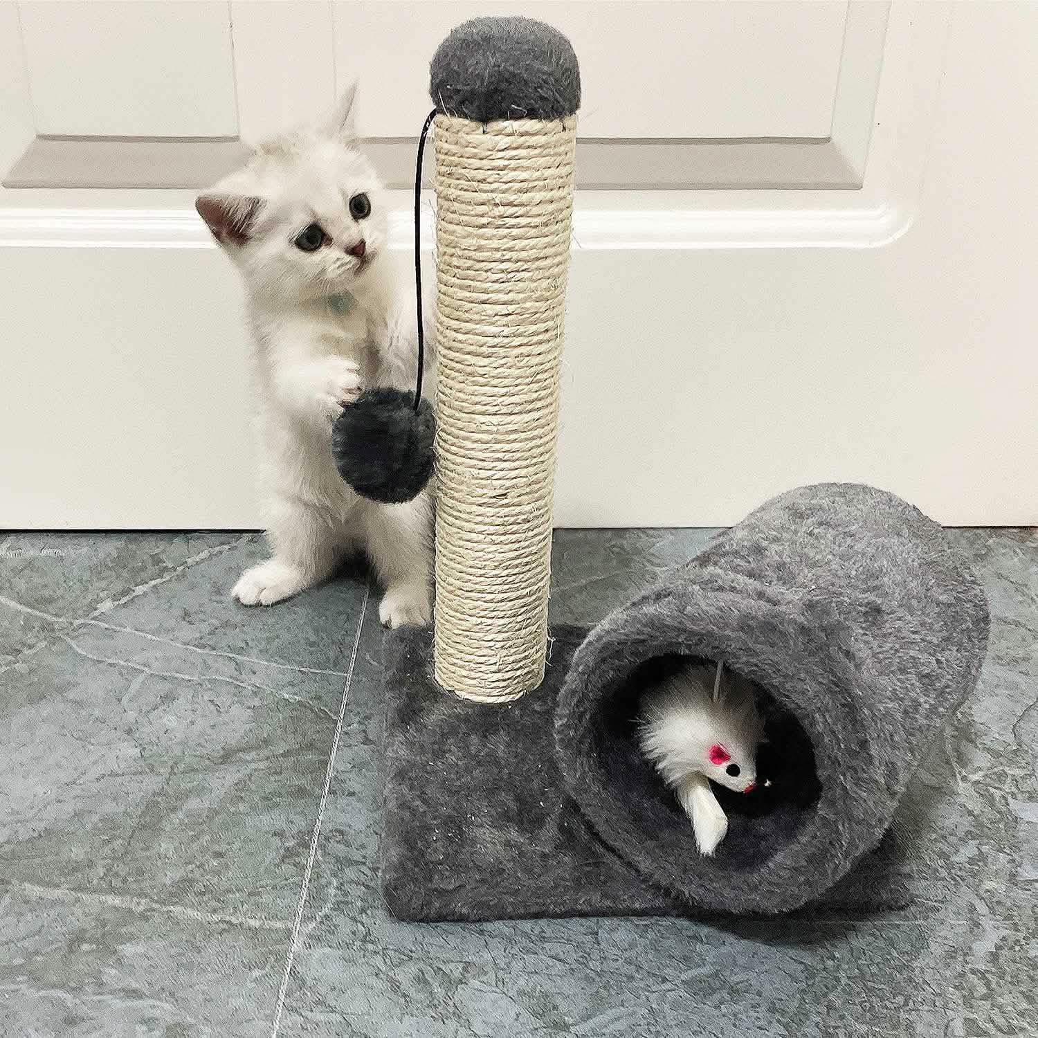 Cat Sisal Scratch Post Toy with Tunnel