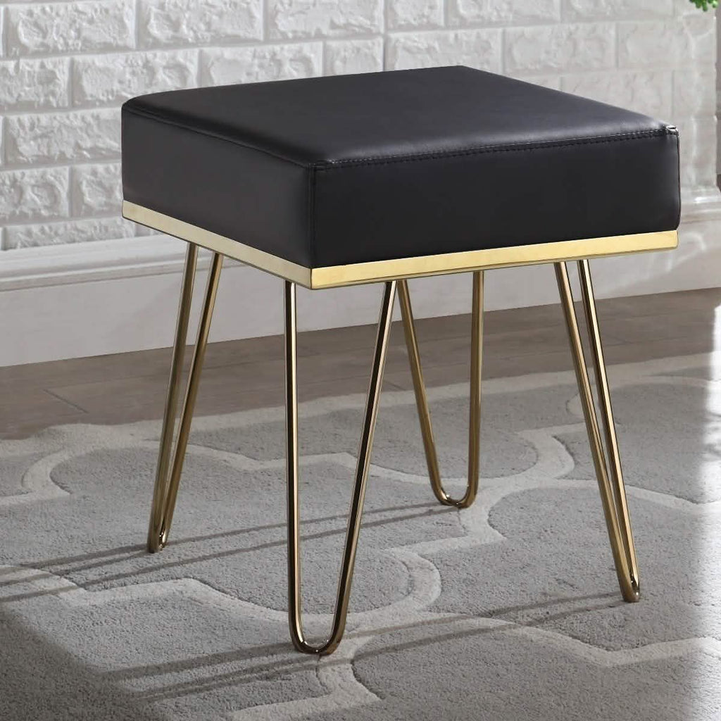 Catheau Square Ottoman Brass Finished Frame Hairpin Legs