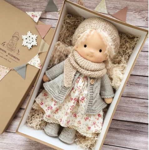 Handmade Plush Doll Golden Curly Girl Finished Product