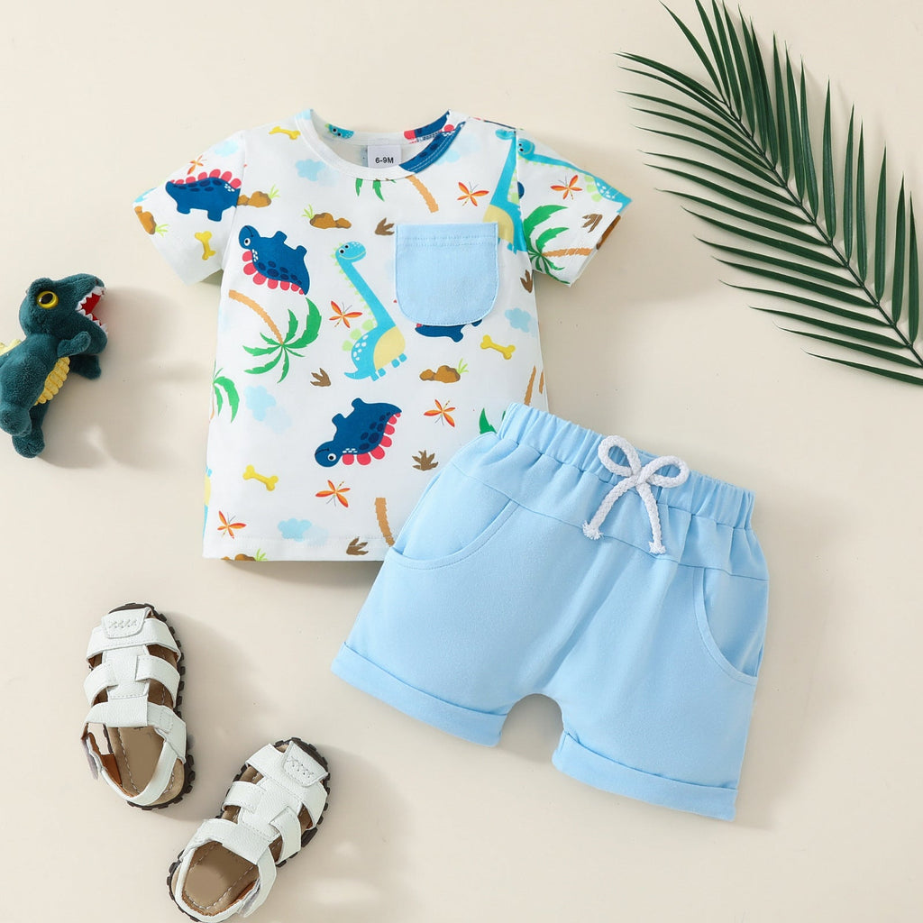 Fashion New Boy Cartoon Dinosaur Printing Suit