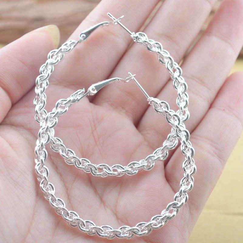 Chain Style Hoop Earrings in 18K White Gold