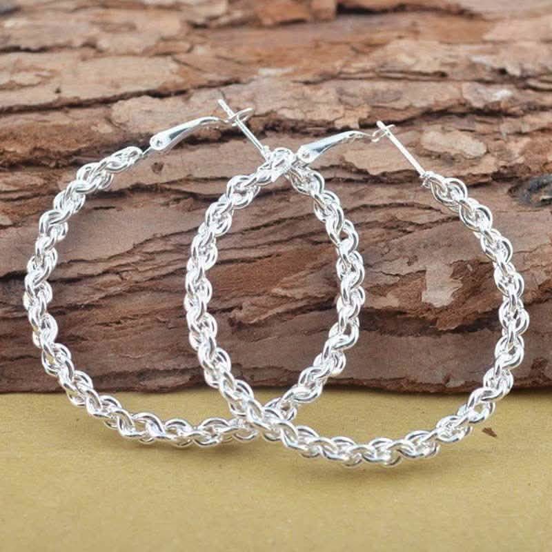 Chain Style Hoop Earrings in 18K White Gold