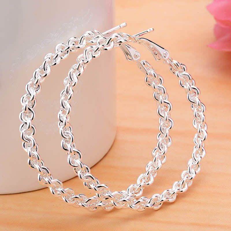 Chain Style Hoop Earrings in 18K White Gold