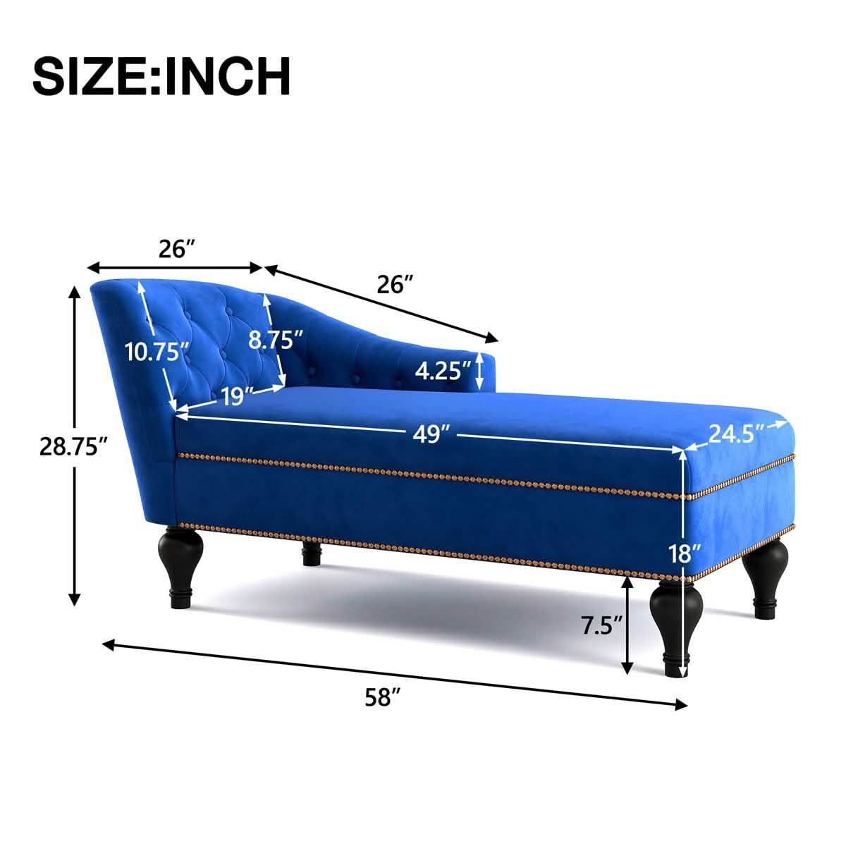 Chaise Lounge Indoor Chair Tufted Fabric, Sleeper Lounge Sofa