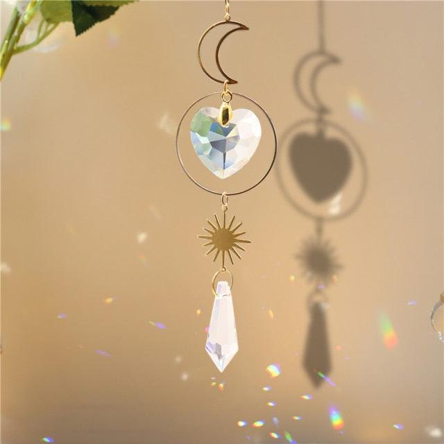 Chandelier Crystal Wind Chime Pendant Metallic Hoop Moon Rainbow Maker Sun Hanging Drop Crystal For Window Curtains Home Decor Gifts Photography Prop