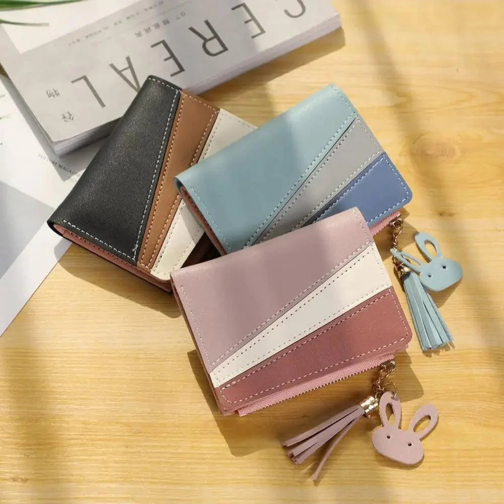 Charming Hit Color Short Tassels Wallets,Bags Zipper PU Leather, Card Holder, Pendant Coin Purse, Card Cash Clutch For Women And Girls