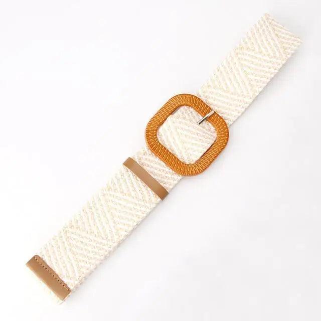 Charming Women Waist Belt Classic Round Wooden Buckle Casual Design Dress Women Buckle Waist Dress Band