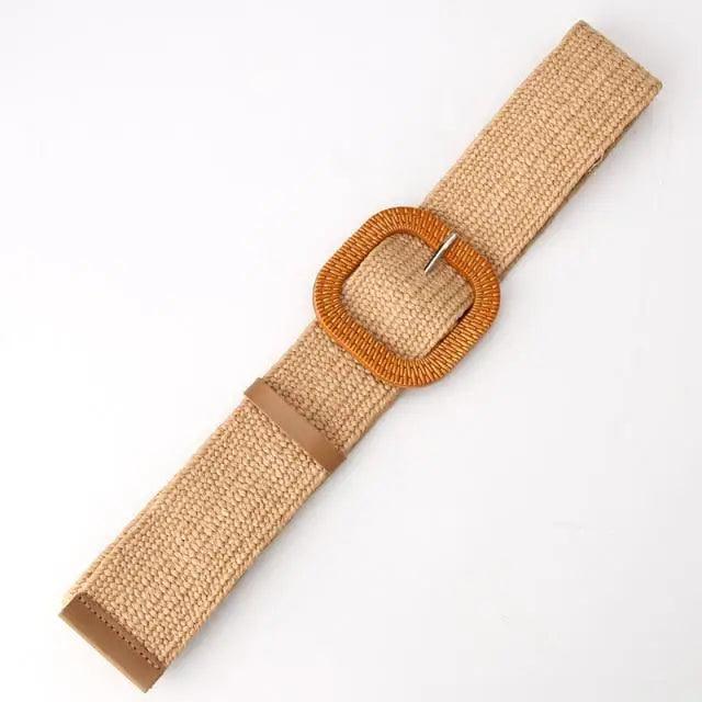 Charming Women Waist Belt Classic Round Wooden Buckle Casual Design Dress Women Buckle Waist Dress Band