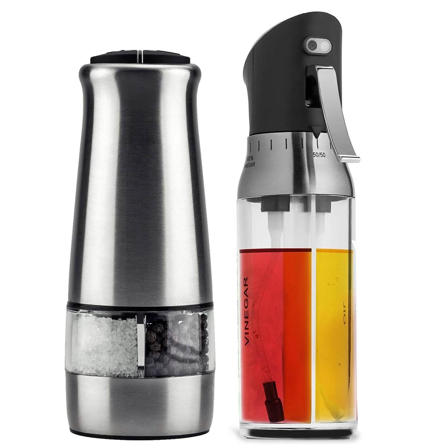Chef's Star Premium Electric Salt and Pepper Grinder with Olive Oil and Vinegar Misting Sprayer