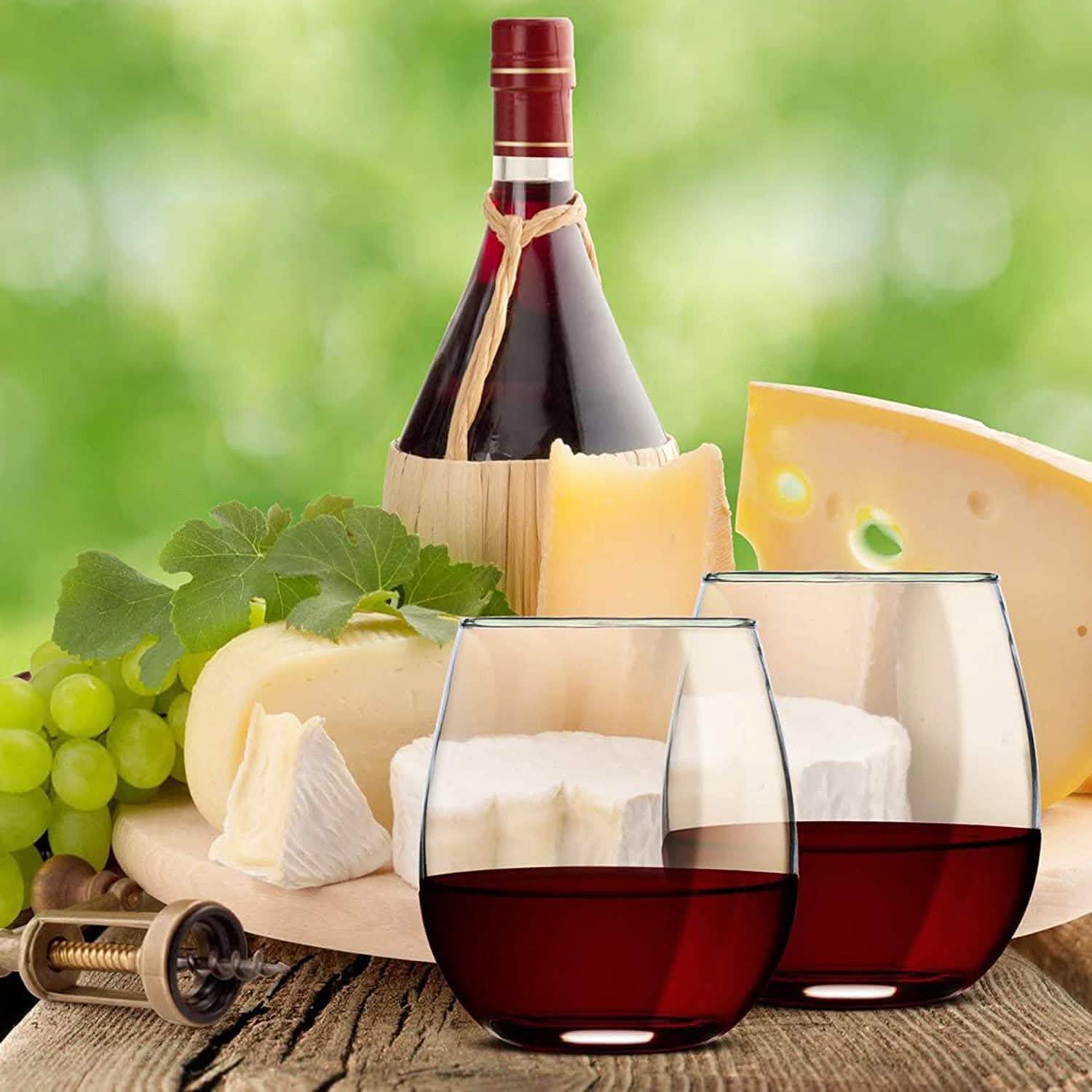 Chef's Star Stemless Wine Glasses Set of 6-17 Oz and Set of 6-21 Oz