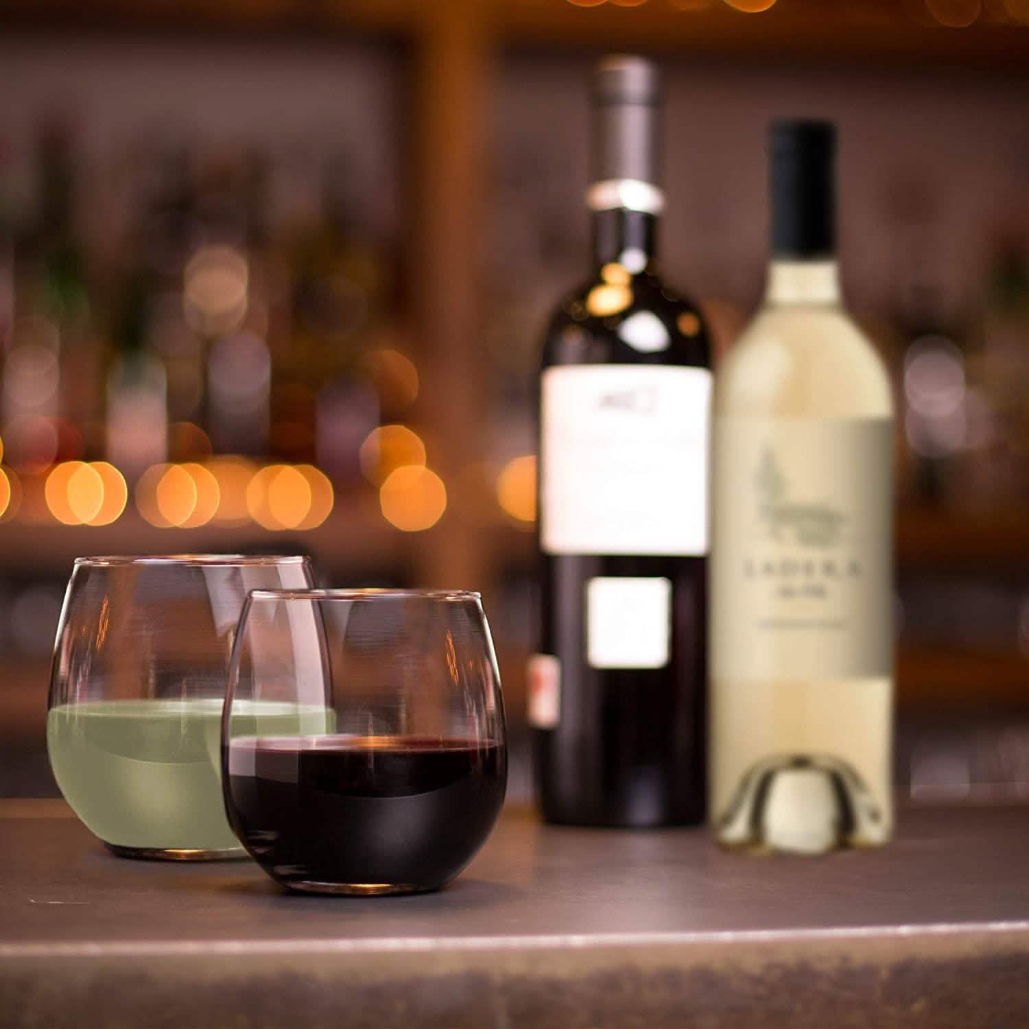 Chef's Star Stemless Wine Glasses Set of 6-17 Oz and Set of 6-21 Oz