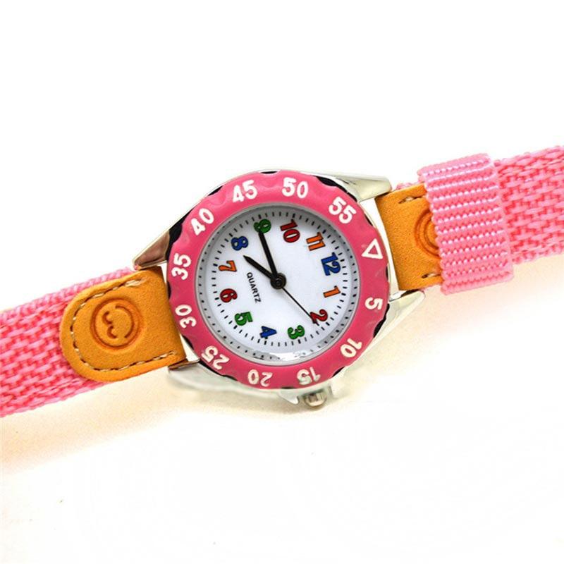 Children Cute Boys Girls Quartz Watch Kids Childrens Fabric Strap Student Time Clock Wristwatch Gifts Colorful Number Dial Time Teach Watches PU Band Analog Quartz Children Sport Outdoor Boys Kids Wrist Watches
