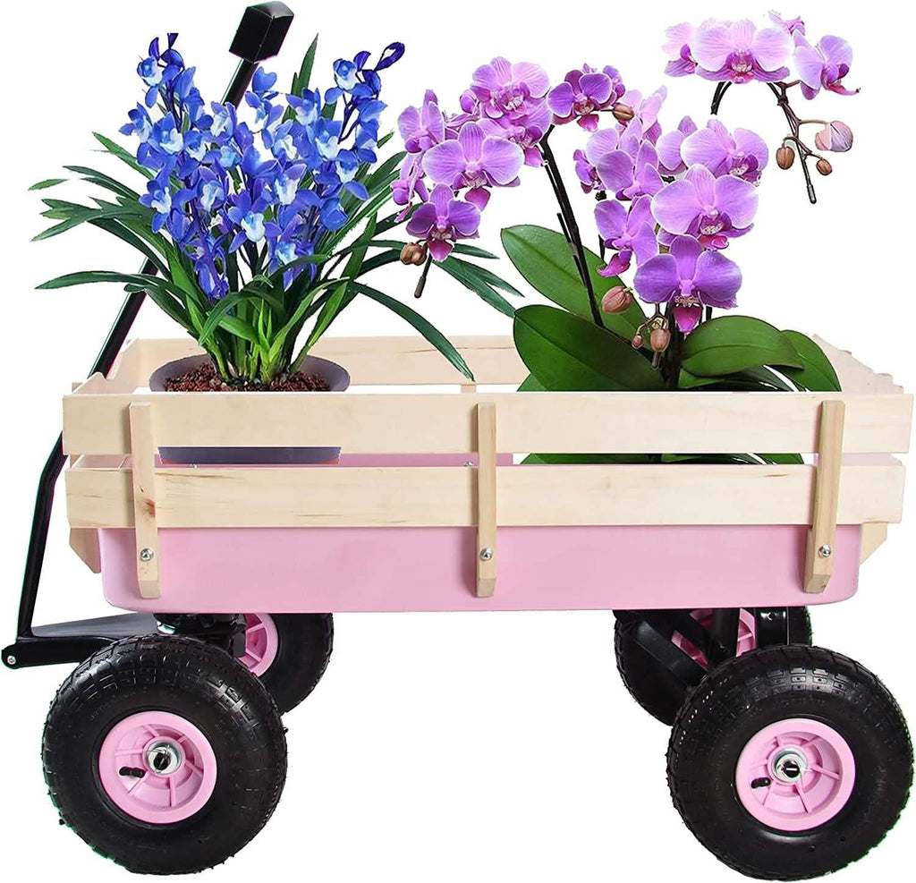 Children Outdoor Wagon All Terrain Pulling with Wood Railing Air Tires