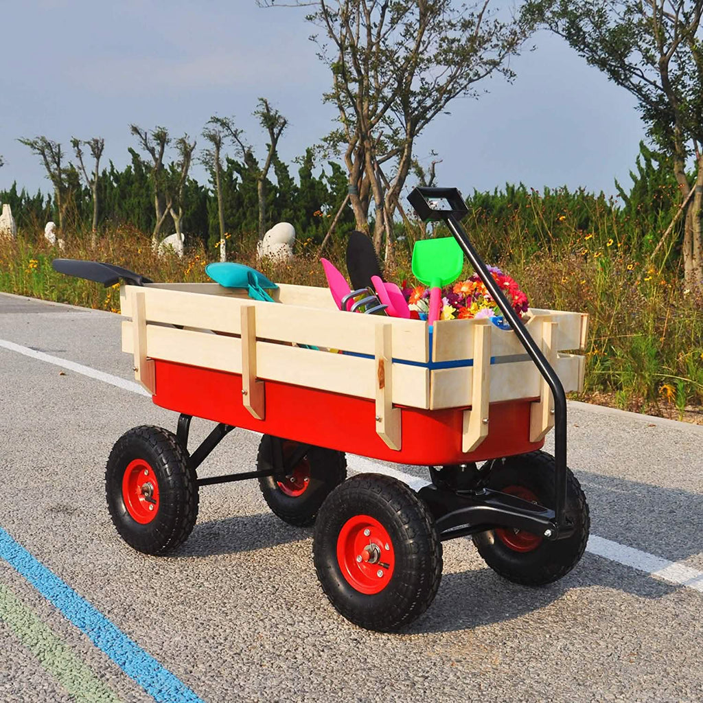 Children Outdoor Wagon All Terrain Pulling with Wood Railing Air Tires