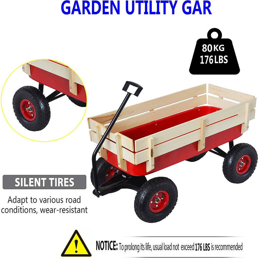 Children Outdoor Wagon All Terrain Pulling with Wood Railing Air Tires