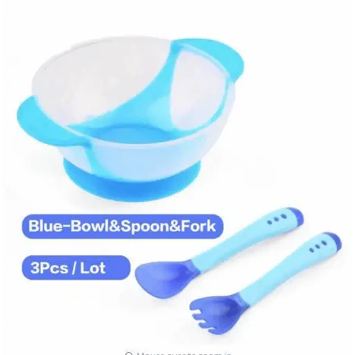 Children's Tableware Baby Learning Dishes With Suction Cup Assist Food Bowl Temperature Sensing Spoon Baby Feeding Bowl