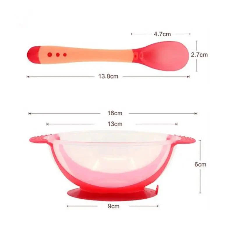 Children's Tableware Baby Learning Dishes With Suction Cup Assist Food Bowl Temperature Sensing Spoon Baby Feeding Bowl