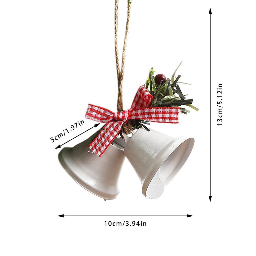 Christmas Bell Ornament Metal Dual Bell Christmas Bell Ornament Decoration with Berry Plaid Bow Christmas Tree Pendants For Making Wind Chimes Christmas Tree Hang Pendant Hang On Door wall porch