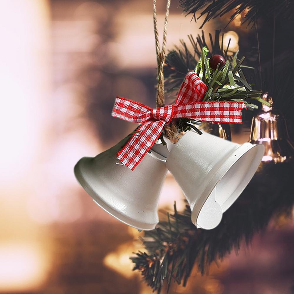 Christmas Bell Ornament Metal Dual Bell Christmas Bell Ornament Decoration with Berry Plaid Bow Christmas Tree Pendants For Making Wind Chimes Christmas Tree Hang Pendant Hang On Door wall porch