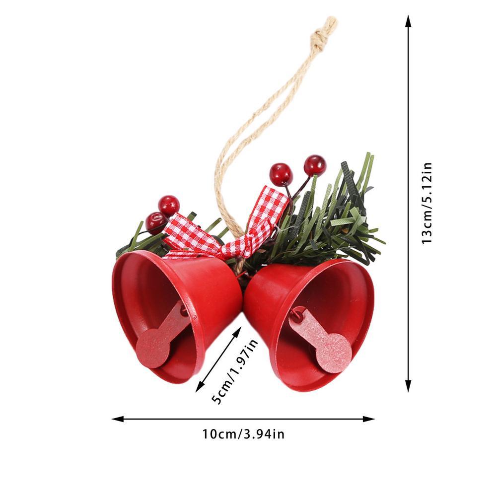 Christmas Bell Ornament Metal Dual Bell Christmas Bell Ornament Decoration with Berry Plaid Bow Christmas Tree Pendants For Making Wind Chimes Christmas Tree Hang Pendant Hang On Door wall porch