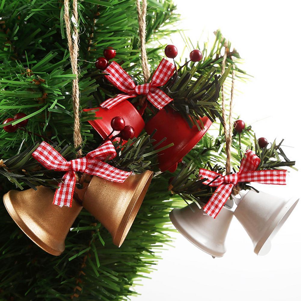 Christmas Bell Ornament Metal Dual Bell Christmas Bell Ornament Decoration with Berry Plaid Bow Christmas Tree Pendants For Making Wind Chimes Christmas Tree Hang Pendant Hang On Door wall porch