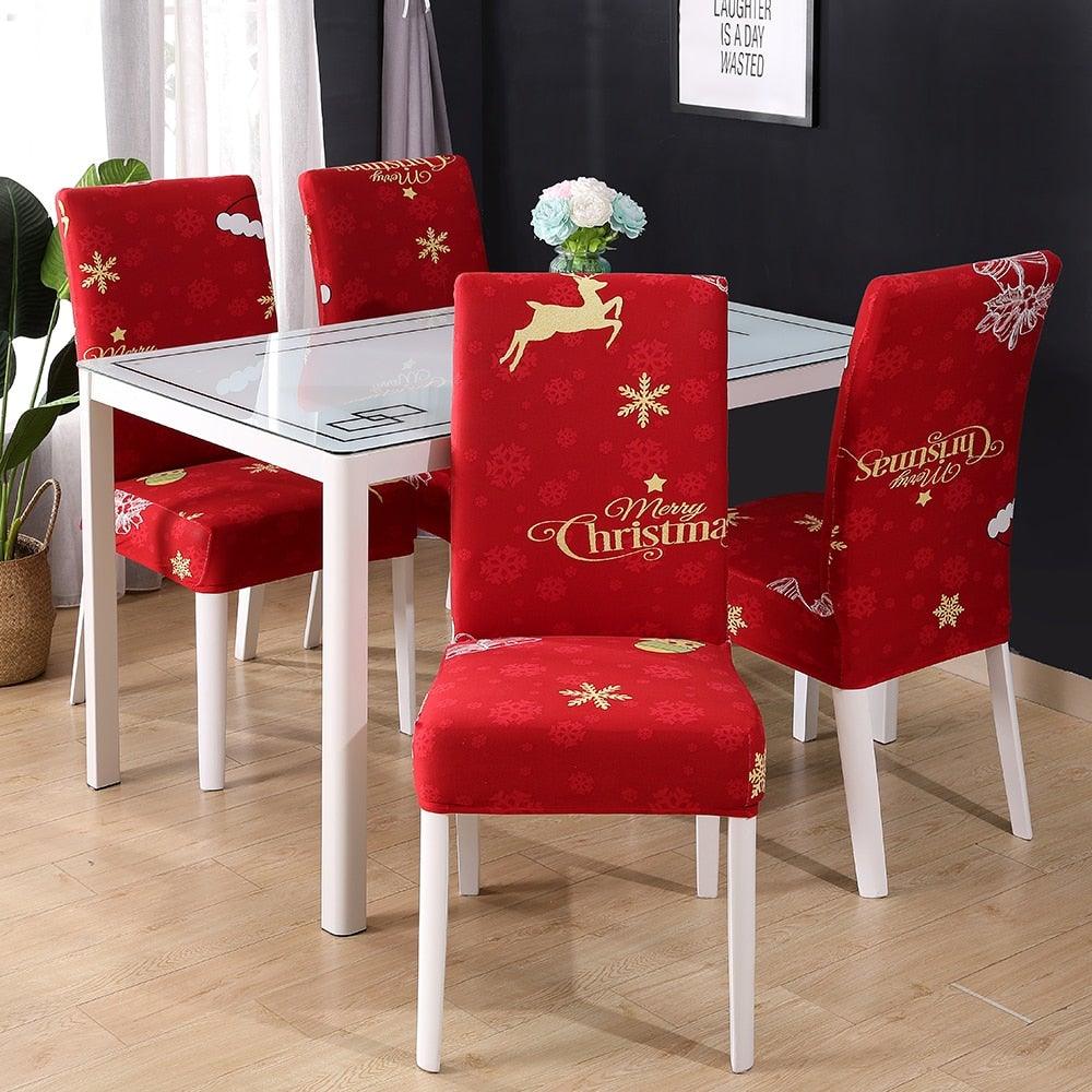 Christmas Chair Cover Stretch Seat Case Spandex Chair Covers Elastic for Kitchen Dining Room Chair Banquet Slipcovers Persons Chair Cover for Christmas Kitchen Decoration Restaurant Holiday Festival Party