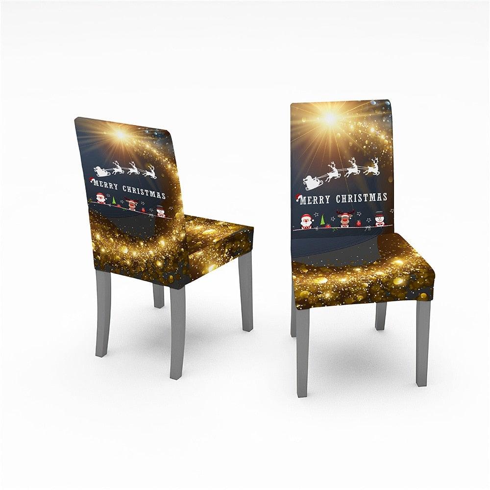 Christmas Chair Covers Santa Printed Elastic Stretch Dining Room Chair Slipcover Kitchen Seat Cover Spandex Home Decor chair Stretch Removable Washable Dining Room Chair Protector Slipcovers Christmas Decoration/Home Decor Dining Room Seat Cover