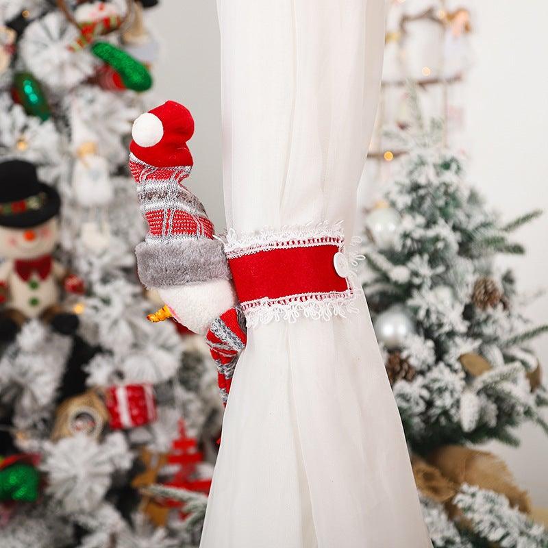 Christmas Plaid Curtain Buckle Santa Snowman Curtain Tiebacks Tie Rope Christmas Decor Curtain Buckle Santa Claus Holdback Decor Snowman Drapes Holder For Home Window Xmas Ornaments Gift