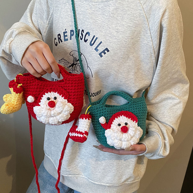 Christmas pure handmade woolen knitted bag new style women's bag fashionable versatile shoulder bag Santa Claus finished bag