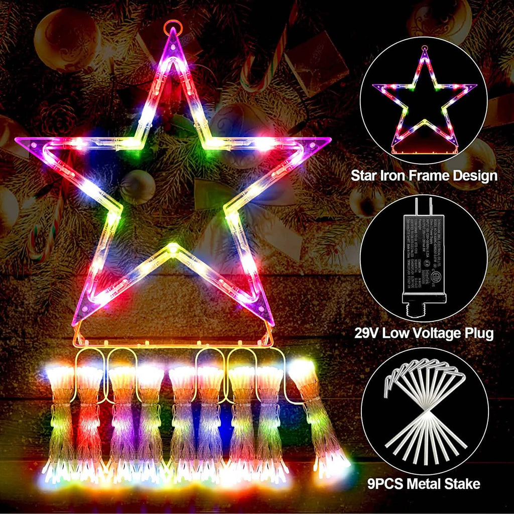 Christmas String Lights with 317 LED Star Hanging Twinkle Fairy Curtain Lights
