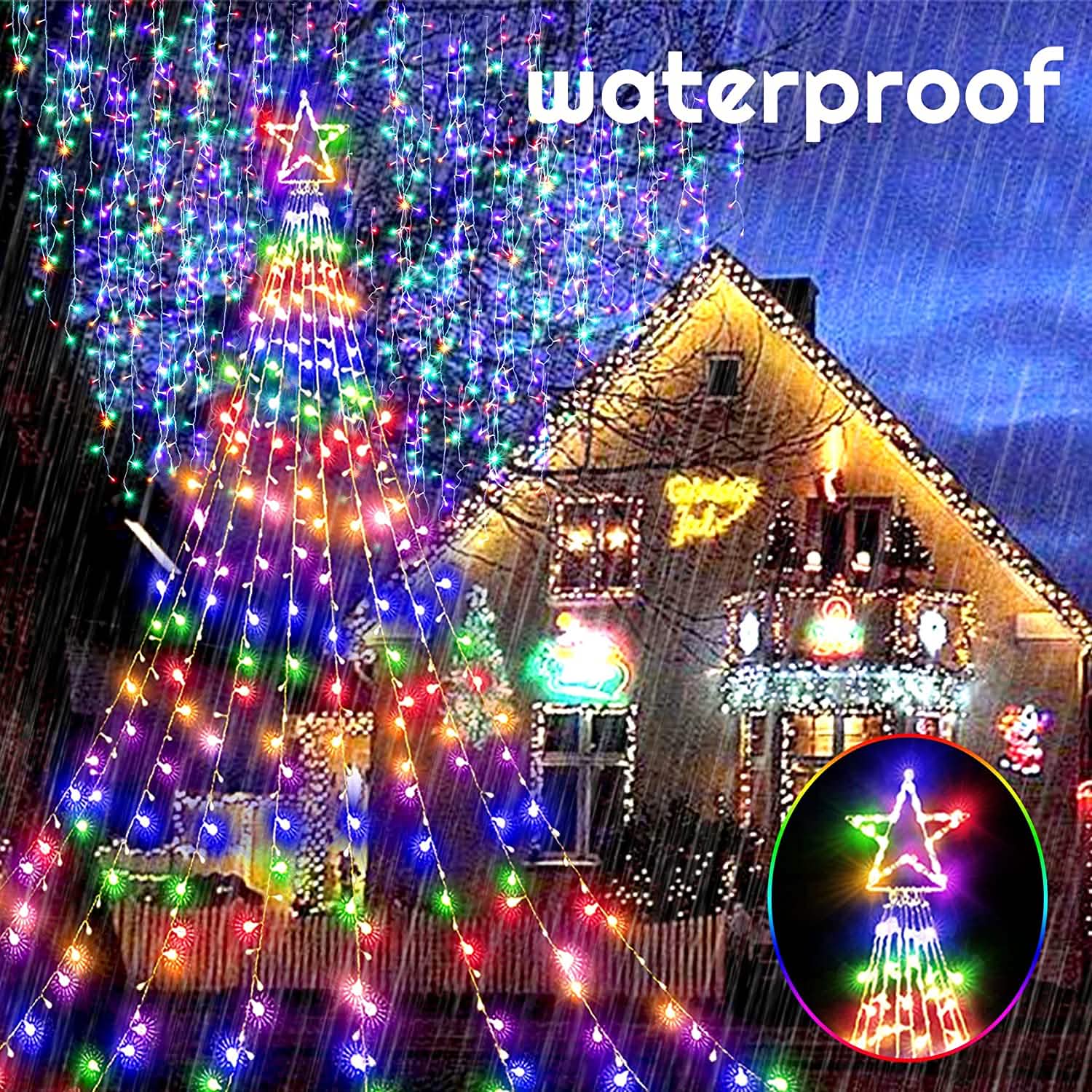 Christmas String Lights with 317 LED Star Hanging Twinkle Fairy Curtain Lights
