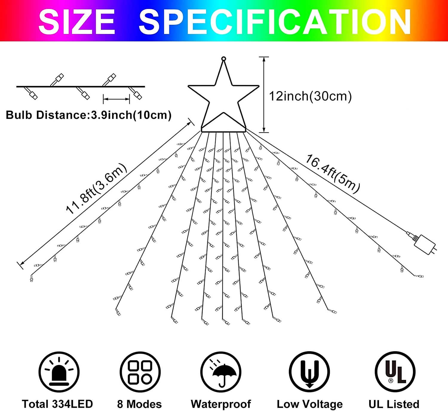 Christmas String Lights with 317 LED Star Hanging Twinkle Fairy Curtain Lights